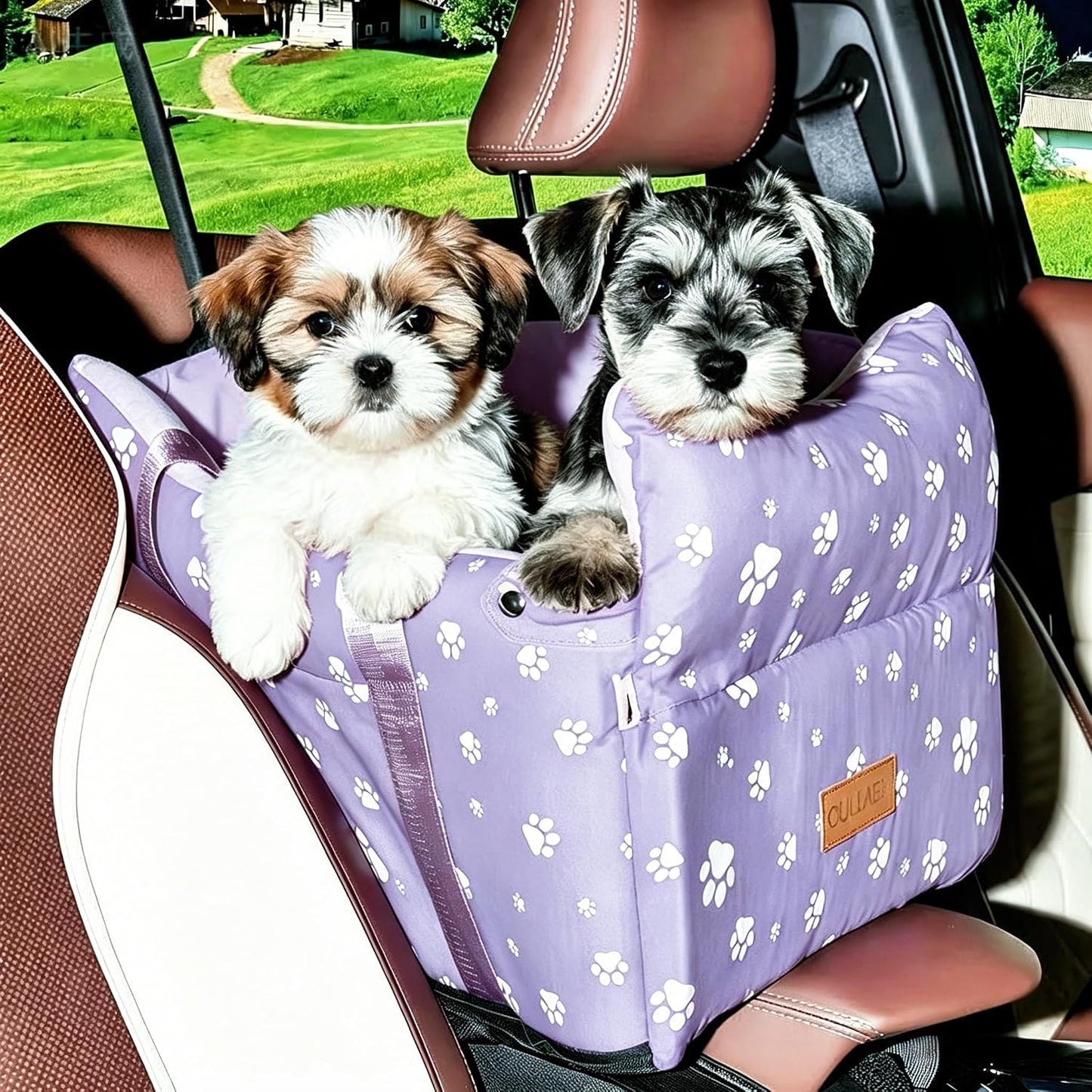 Dog Car Seat for Console - Memory Foam Pet Booster Seat for Small Medium Dogs Up to 21 lbs - SUV Truck Center Console Dog Seat with Safety Leash & Storage Pockets - Washable Cover (Large Grey)