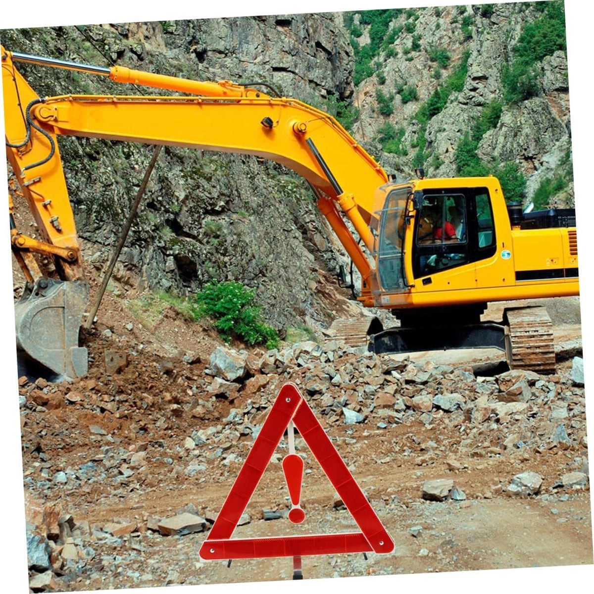 Foldable Triangle Road Safety Sign for Car Warning, Plastic Tripod