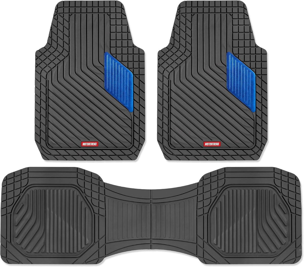 Motor Trend AdventureMax Car Floor Mats Full Set - Durable Rubber Floor Mats for Cars with Debris Capture Grooves, All Weather Interior Protection for Front and Rear with Non-Slip Backing, Gray