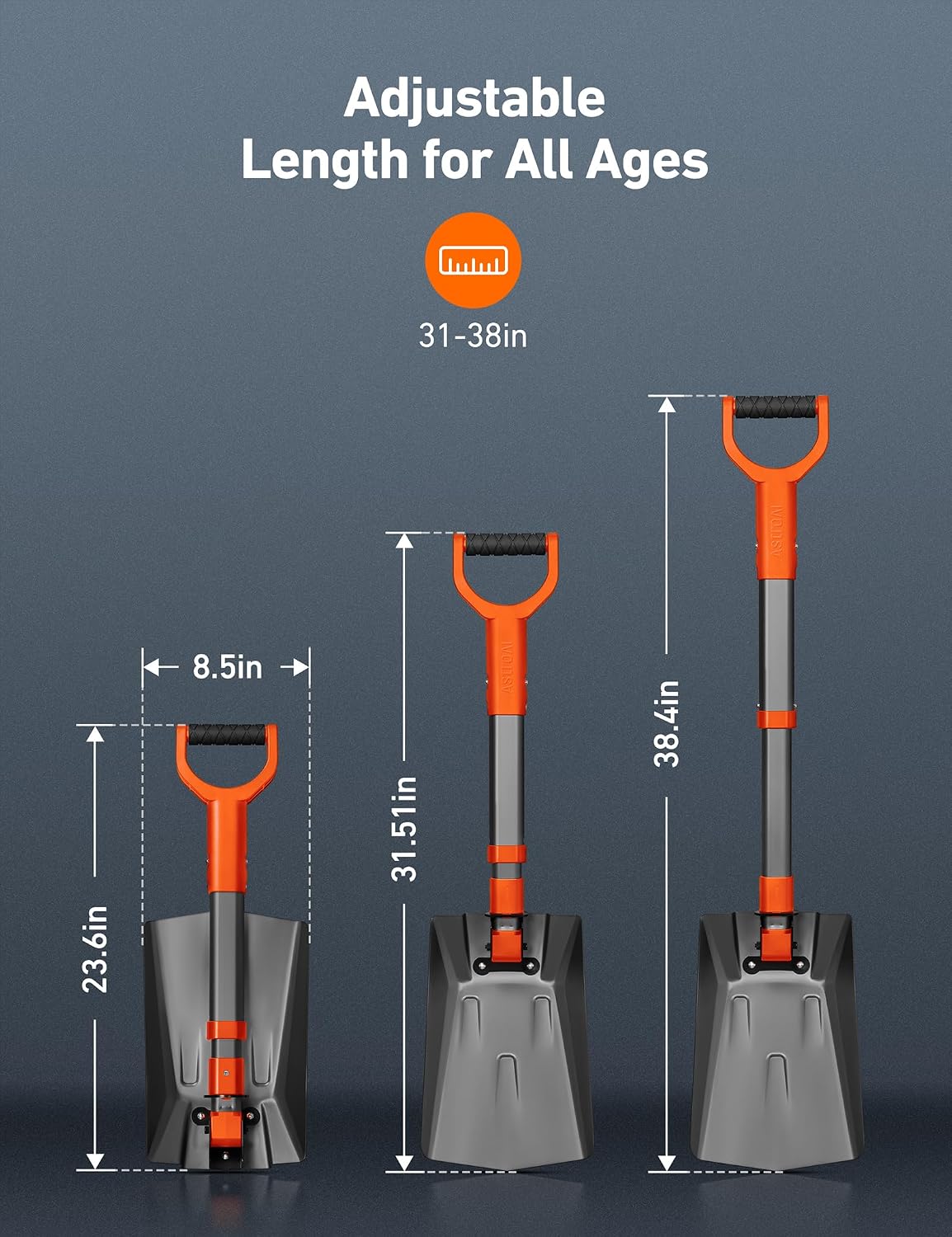AstroAI Extendable 3-in-1 Snow Brush & Ice Scrapers 38.4" Folding Extendable Snow Shovel