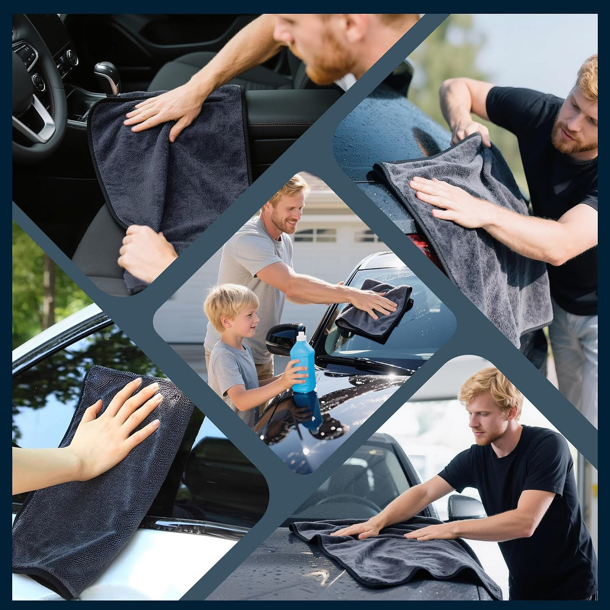 Car Drying Towels - 4 Pack Black Microfiber Detailing Cloths, 36 x 24 In