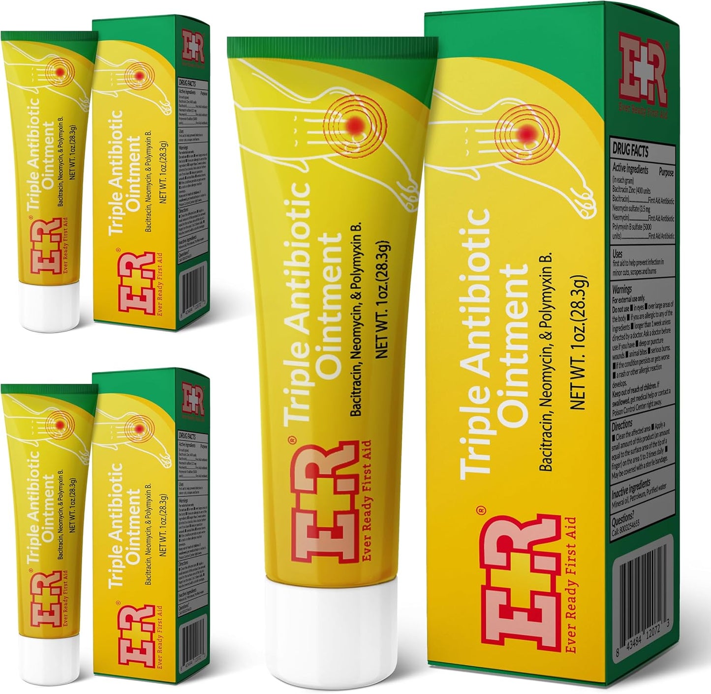 Ever Ready First Aid Triple Antibiotic Ointment 1.0 oz, First Aid Ointment for Minor Scratches, Cuts, Burns, Wounds and Prevents Infection - 12 Pack