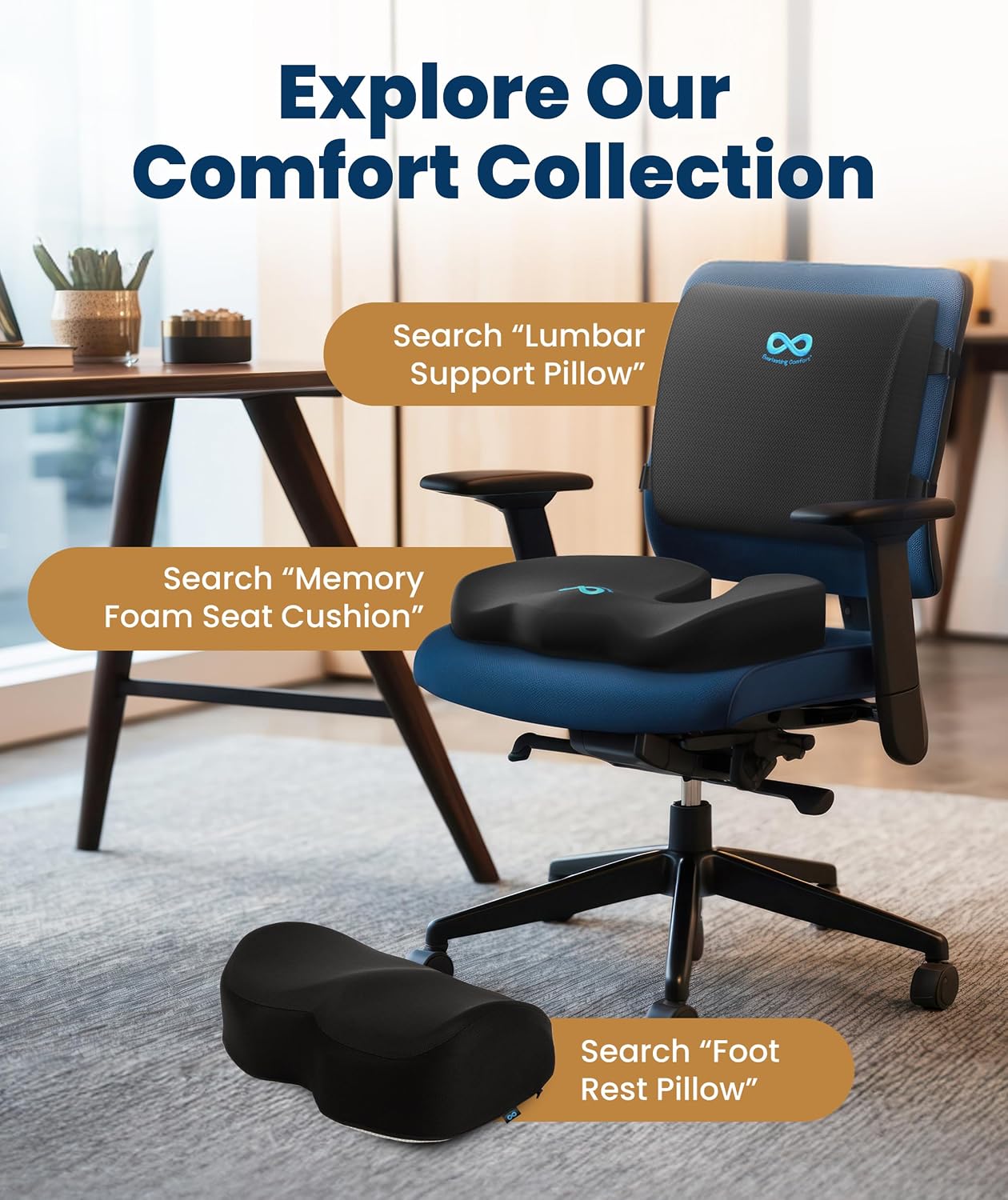 Everlasting Comfort The Original Lumbar Support Pillow for Office Chair - Improves Posture, Promotes Back Pain Relief - Superior Back Support for Gaming and Desk Chairs - Lumbar Pillow for Car, Couch