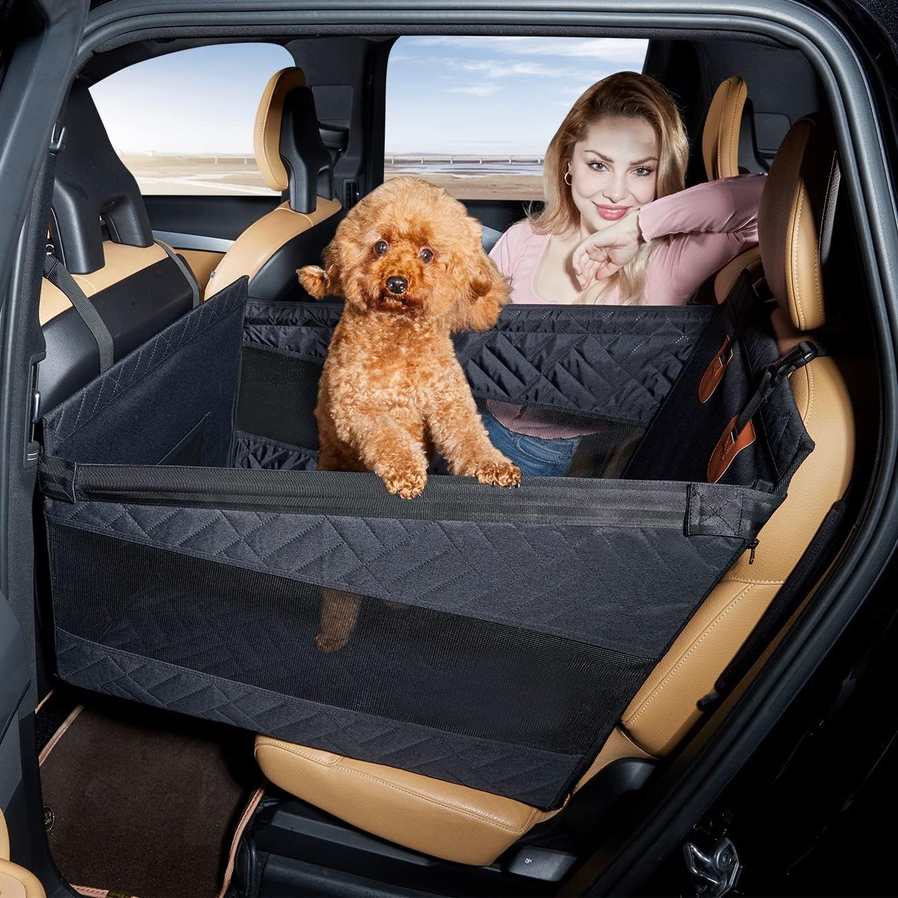 TKYZ Large Dog Car Seat,Back Seat Extender for Dogs,Waterproof Medium Dog Seat Cover for Backseat, Pet Bed for Car Hammock(Black-L)