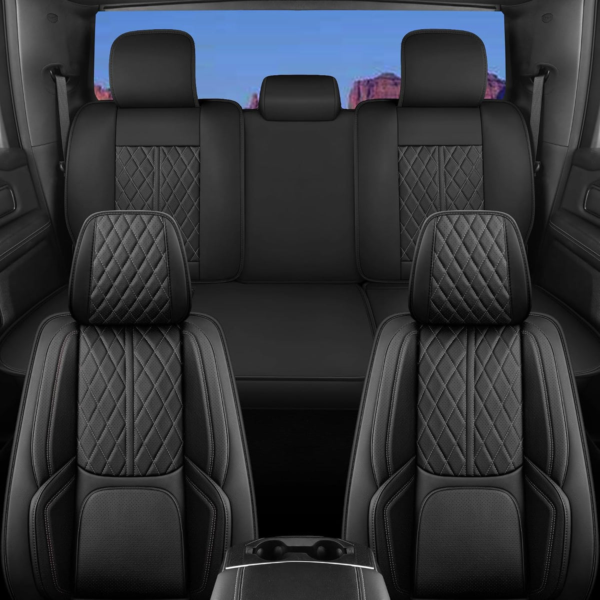 Car Seat Cover Custom Fit for Dodge Ram 1500 2500 3500 2002-2026 Faux Leather Seat Cover Set Compatible with Crew Quad Regular Cab Pickup Truck Cushions (Black, Front Seat)