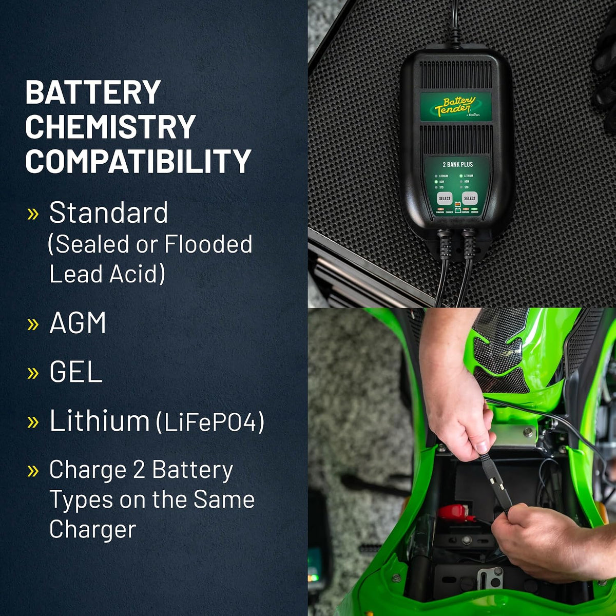 Battery Tender Plus 2 Bank Multibank Charger - 2.5 AMP (1.25 AMPs Per Bank) - Smart 12V Multi Battery Charger and Maintainer for Standard, AGM, and Lithium LiFePO4-022-0165-DL-WH