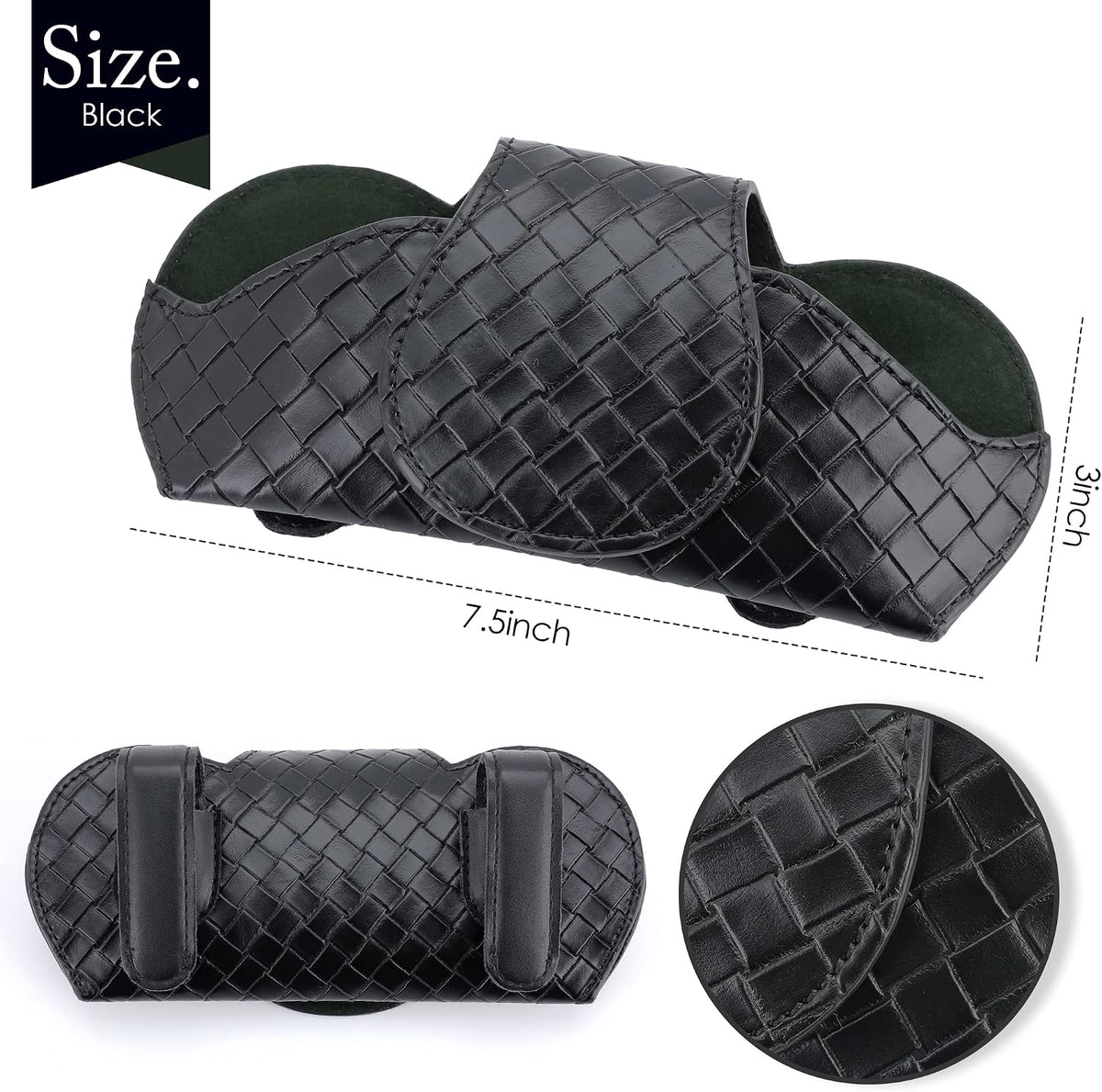 KINIVA Sunglasses Holder for Visor - Leather Glasses Case with Clips for All Car Models (Black)