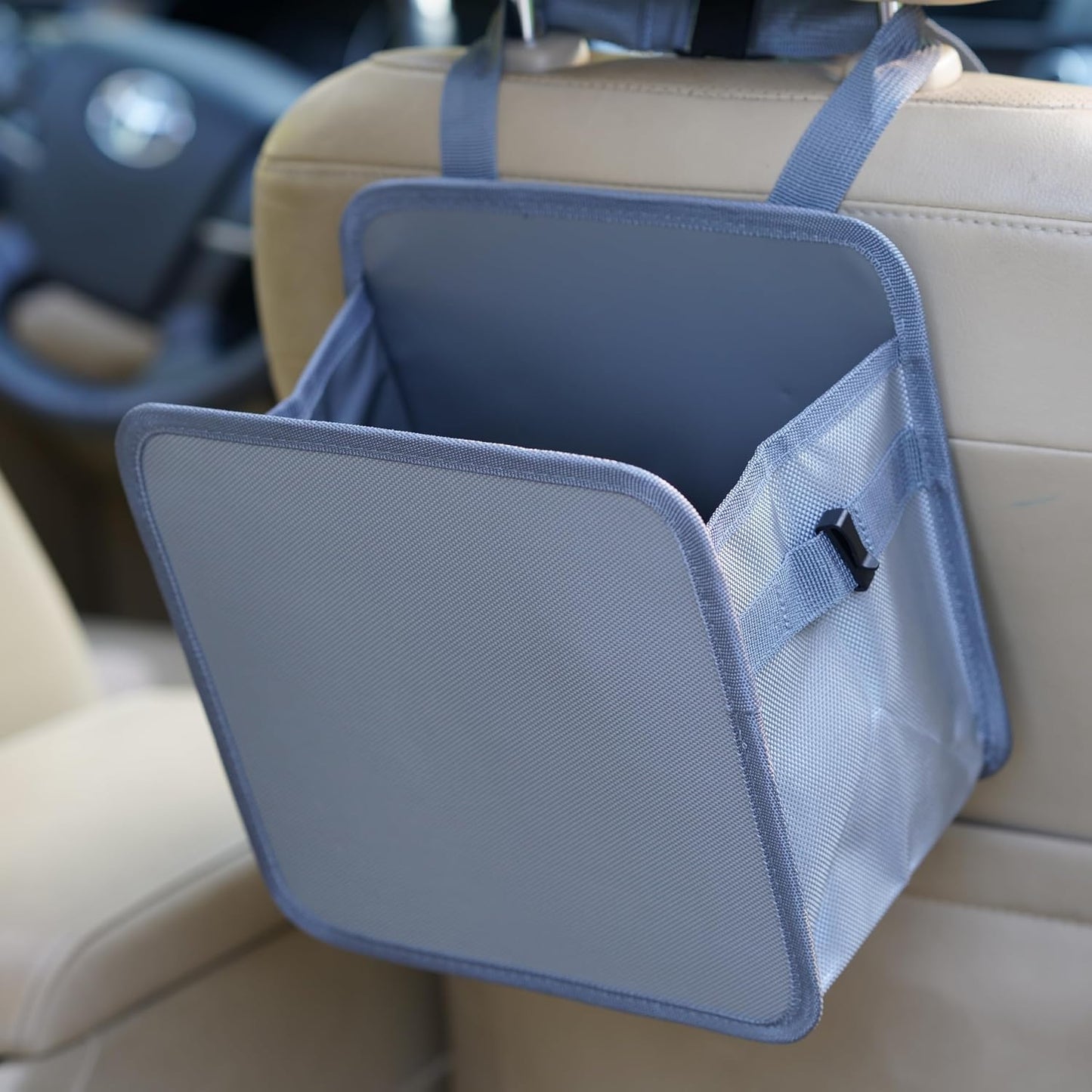 Ginsco 3 Gallons Open-Top Car Trash Can, Large Capacity Hanging Car Trash Bag with Water-Proof PEVA Liner, Stand Car Trash Bag Foldable Car Storage Bag for Cars SUV Truck (Brown)