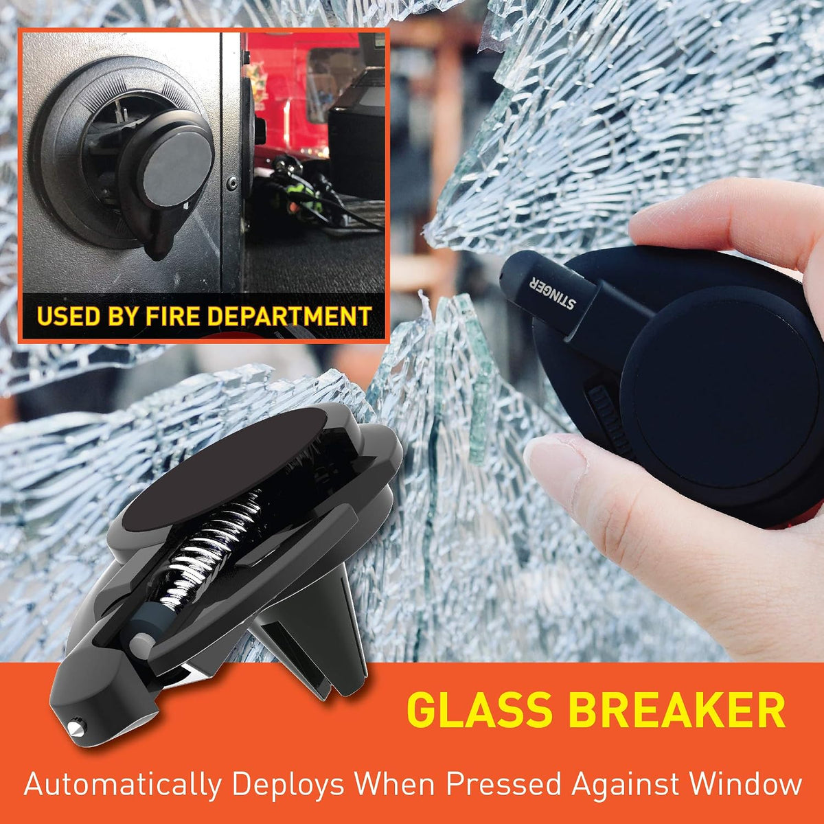 Ztylus Stinger Car Emergency Escape Tool: Multi function Life-Saving Rescue, Magnetic Vent Mount Phone Holder, Spring Loaded Window Breaker Punch, Seat belt Cutter, Designed in USA (Black 2 pcs combo)