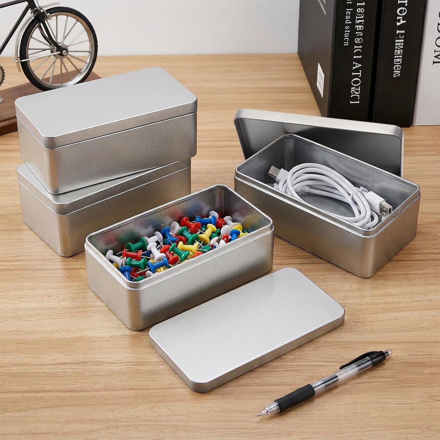 Okllen 8 Pack Silver Rectangular Tin Box, 7 x 3.9 x 2.4 inch Empty Metal Tin Containers with Lids, for Jewelry, Car Keys, Candy, Crafts, Gift & Home Storage