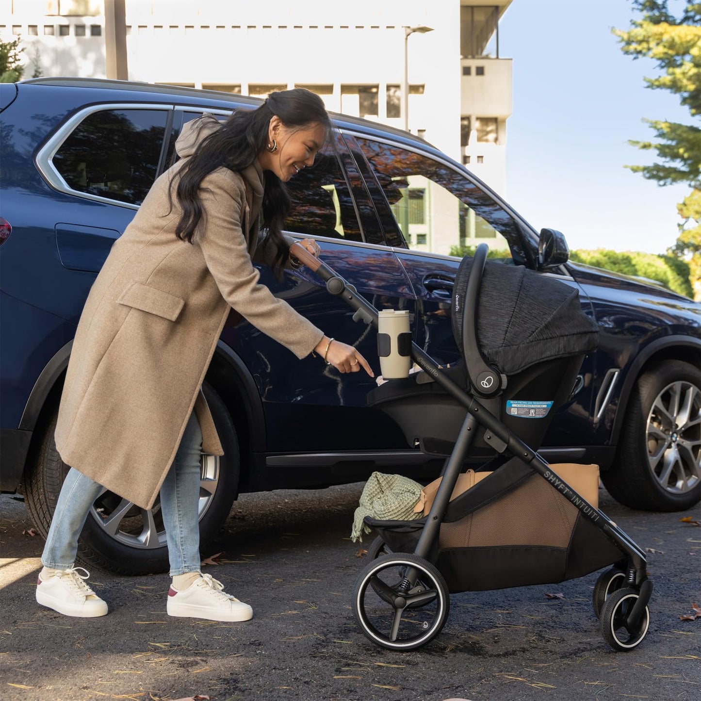 Evenflo Shyft Intuiti Travel System with Revolve180 LiteMax™ NXT Rotating Rear-Facing Lightweight Preemie and Infant Car Seat 3-30 lbs. (Black Shale)