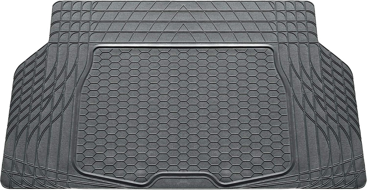 FH Group Automotive Floor Mats - Heavy-Duty Rubber, All Weather Protection Universal Fit Full Set Floor Mats and Cargo Mat, Climaproof, Semi Custom Trimmable for Most Cars, Sedan, SUV, Truck, Gray