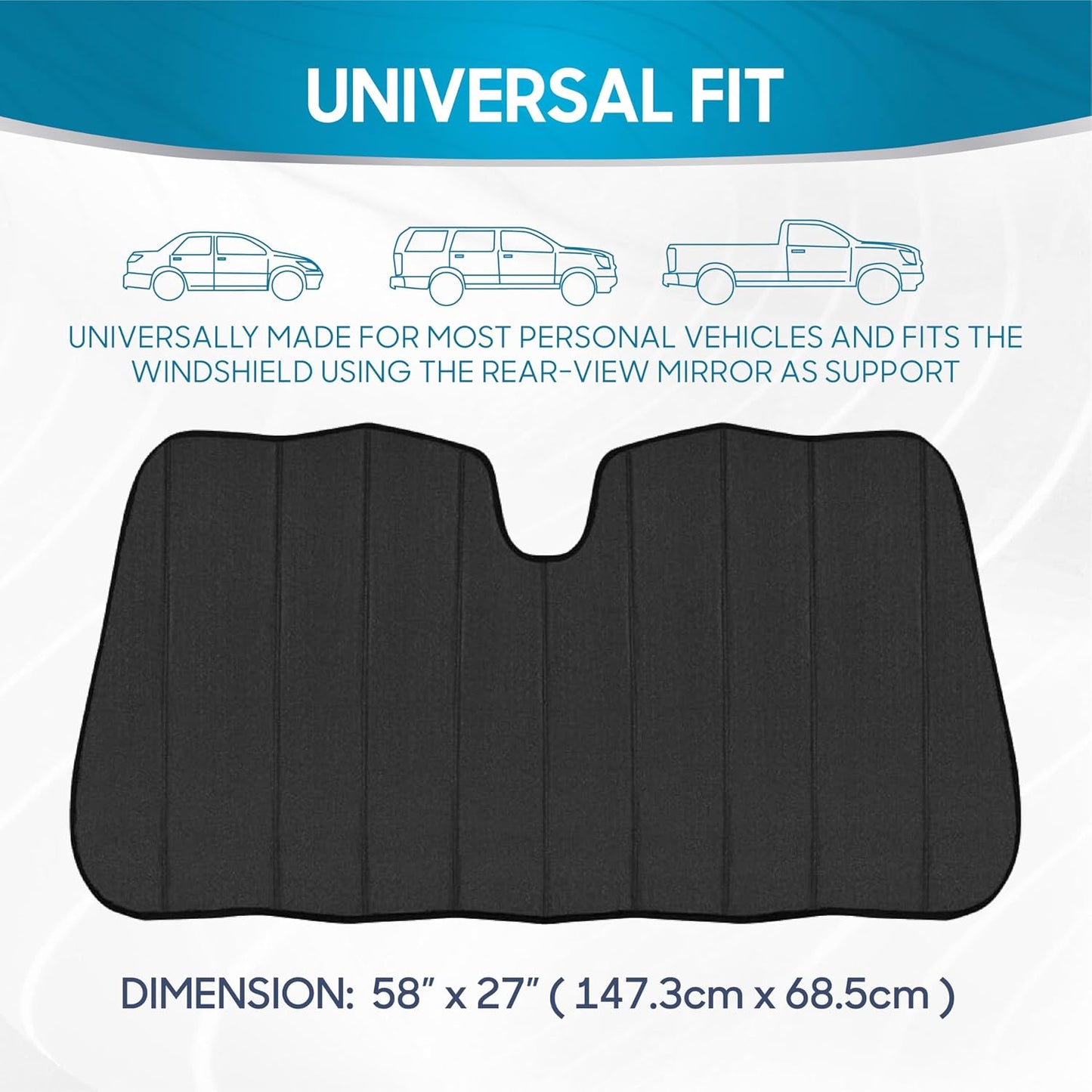 BDK-AS-2511 Front Windshield Shade-Accordion Folding Auto Sunshade for Car Truck SUV-Blocks UV Rays Sun Visor Protector-Keeps Your Vehicle Cool-57 x 27 Inch, Black Glitter