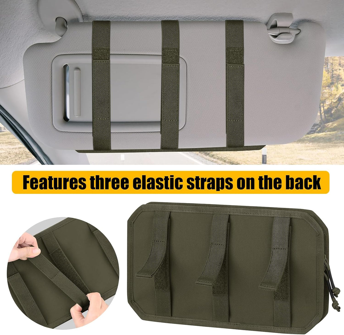 Car Sun Visor Organizer, Tactical Sunvisor Organizers Storage Covers for Trucks, Molle Panel with Pockets Zipper Visor Storage Pouch Accessories, Fits Most Vehicles, SUVs & Jeeps (RG-NEW)