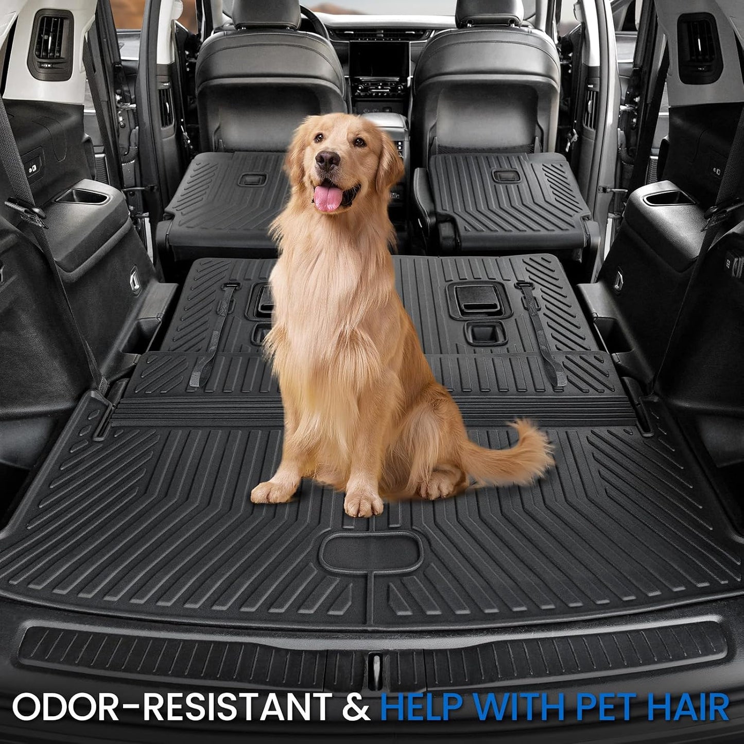Floor Mats Cargo Mat for 2021-2025 2026 Jeep Grand Cherokee L w/Captain Chair (Only for 6-Seater w/o 2nd Row Armrest), All Weather TPE Trunk Cargo Liner Car Accessories (L | Floor Mats Set)