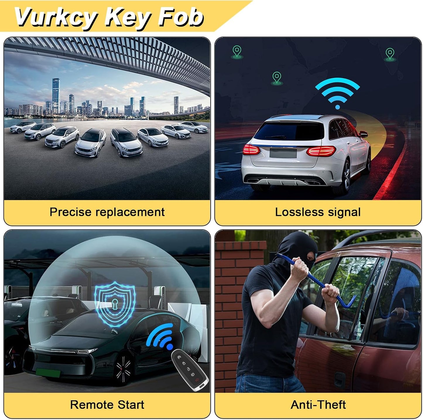 Vurkcy Key Fob Replacement for 2013-2021 Dodge Ram 1500/13-18 Ram 2500 3500 4500 5500 Car Keyless Entry Remote Control,GQ4-53T,4 Buttons,2Pcs