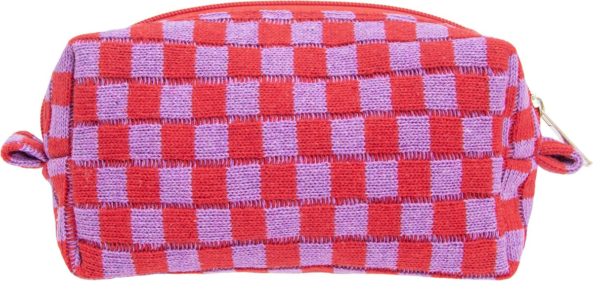 Checkered Makeup Bag for Purse, Small Travel Cosmetic Pouch,Purple,6 Pack