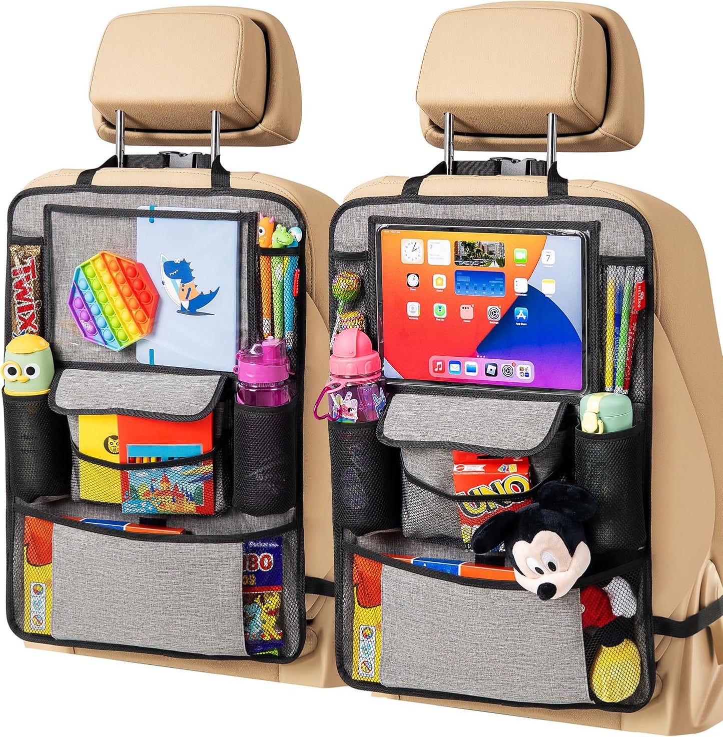 Helteko Car Seat Organizer, Ultra Version Kids Backseat Car Organizers and Storage, Waterproof Back Seat Protector Kick Mats with Tablet Holder 12" Car Accessories Interior, Black 2 Pack