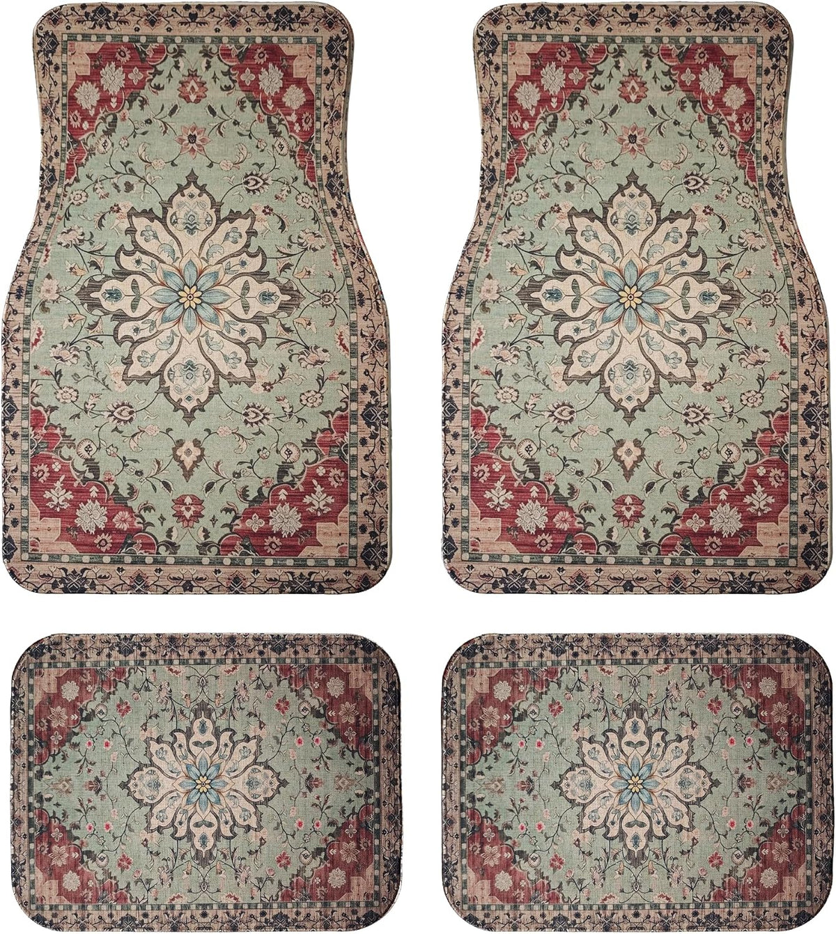Vintage Persian Car Floor Mats Universal Cream Floral Set