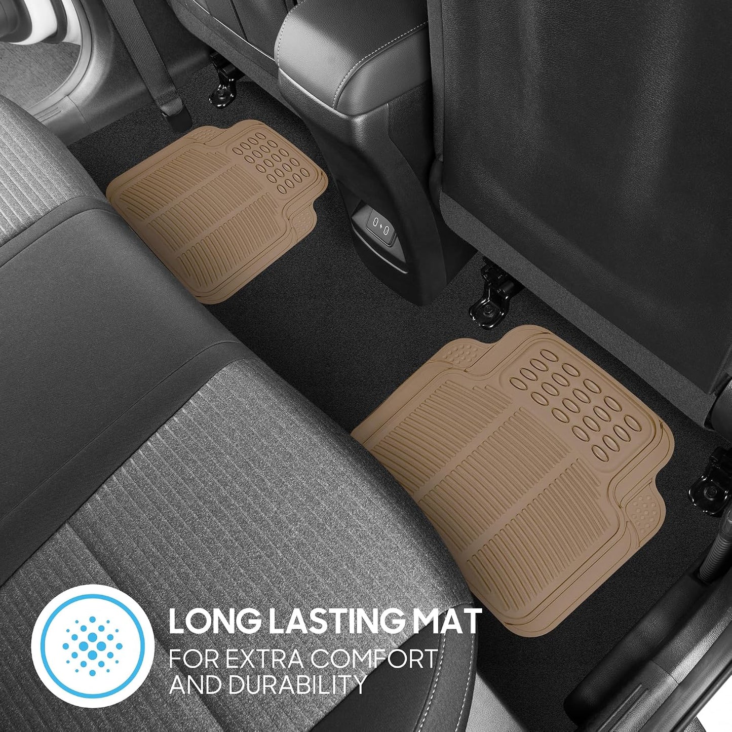 BDK ProLiner Floor Mats for Cars Trucks SUV, 4-Piece All-Weather Car Mats with Universal Fit Design, Durable Car Floor Mat with Capture Ridges, Waterproof Rubber Floor Mat for Cars (Beige)