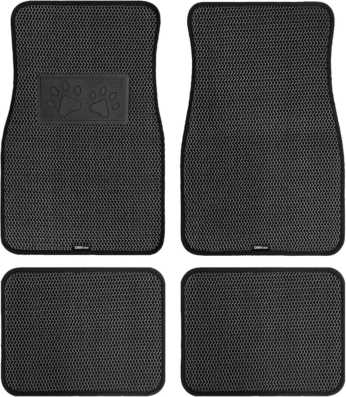 Universal Car Floor Mats, 3D Mesh Fabric All Weather Waterproof Car Floor Liners,With Anti-Slip Granule Backing&Driver Heel Pad,Efficient Dust&Dirt Resistant for Sedan,SUV,Truck,Van,Set of 4pcs