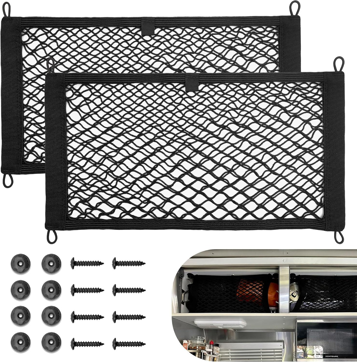 RED WOLF Universal Cargo Net Pocket Elastic Netting Car Mesh Pouch for Trunk RV Boats Home Cargo Storage with Screws and Hooks (21.7'' x 9.8'')