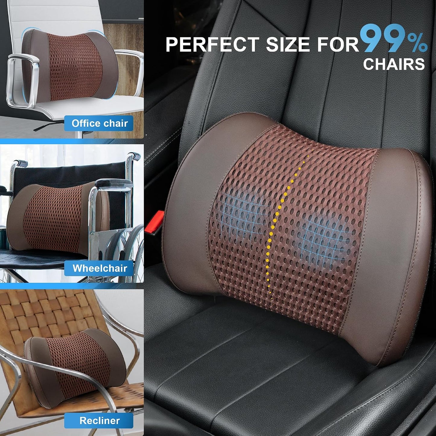 Lofty Aim Lumbar Support Pillow for Car, Car Seat Back Support for Driving | Memory Foam Car Lumbar Support for Driving, Car Back Cushion, Adjustable Straps, Lower Back Pillow, Breathable 4D Mesh, Brown