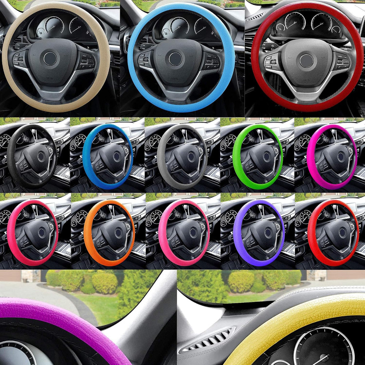 FH Group Universal Fit Silicone Snake Pattern with Massaging Grip Steering Wheel Cover Fits Most Cars, SUVs, Trucks, and Vans Black