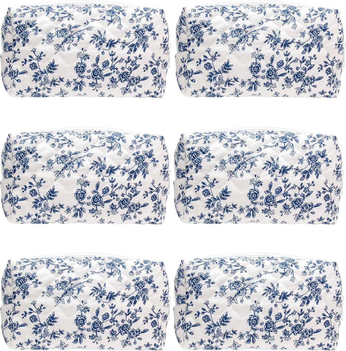PAZIMIIK Small Quilted Makeup Bag,Zipper Cosmetic Pouch,Jouy Blue,2 Pack