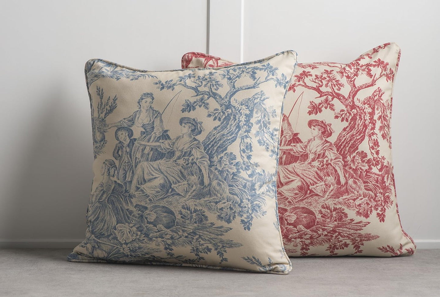 Maison d' Hermine Throw Pillow Covers 100% Cotton (20" x 20" - Pack of 1) | Square Toile Decorative Pillow Covers with Invisible Zipper for Living Room Couch Sofas - The Miller - Red