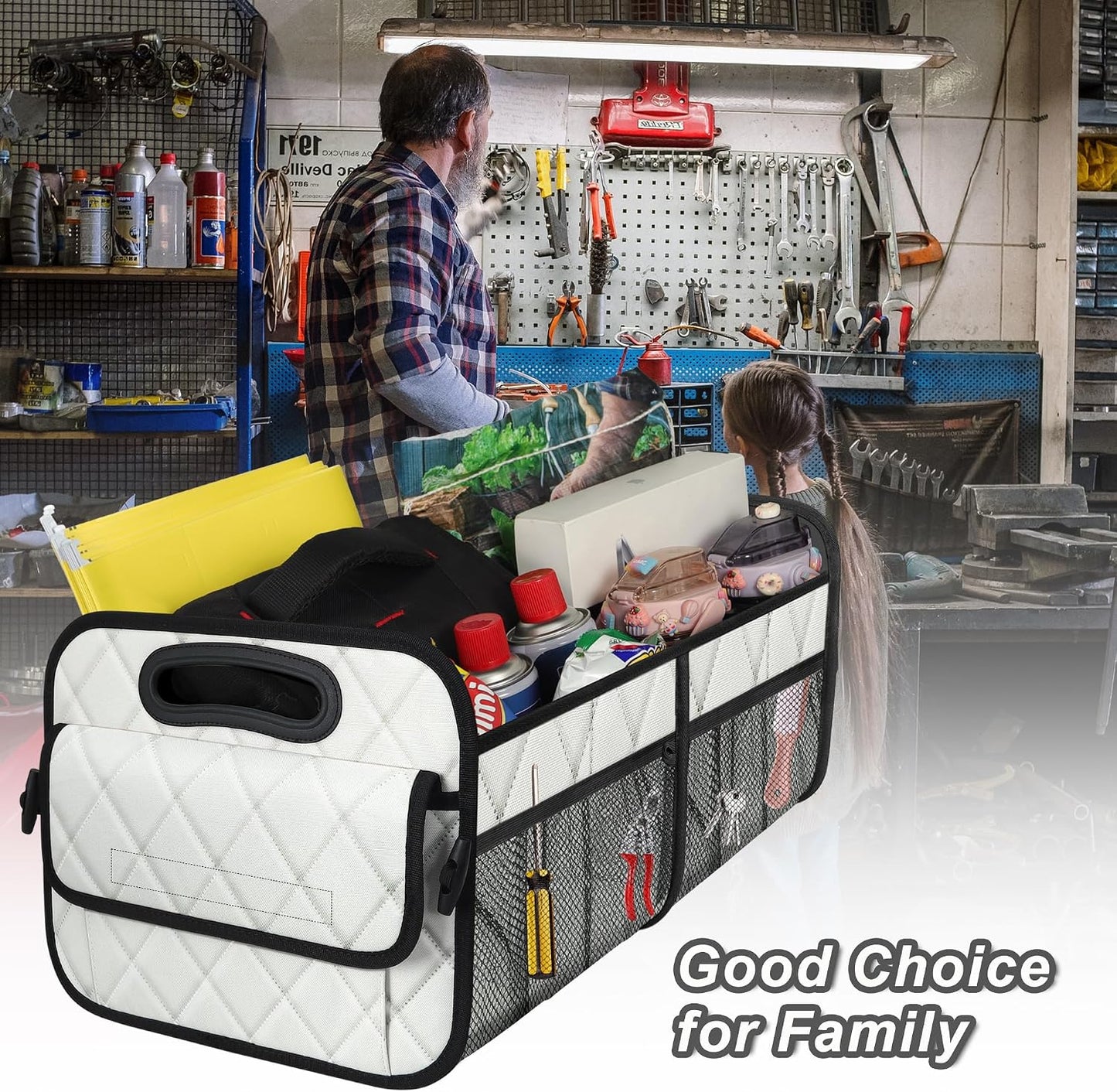 Deosk Car Trunk Organizer for SUV, Car Organizers and Storage with Reinforced Handles, Car Accessories for Women/Men 70L Waterproof Polyester Trunk Organizer(Large, Beige)