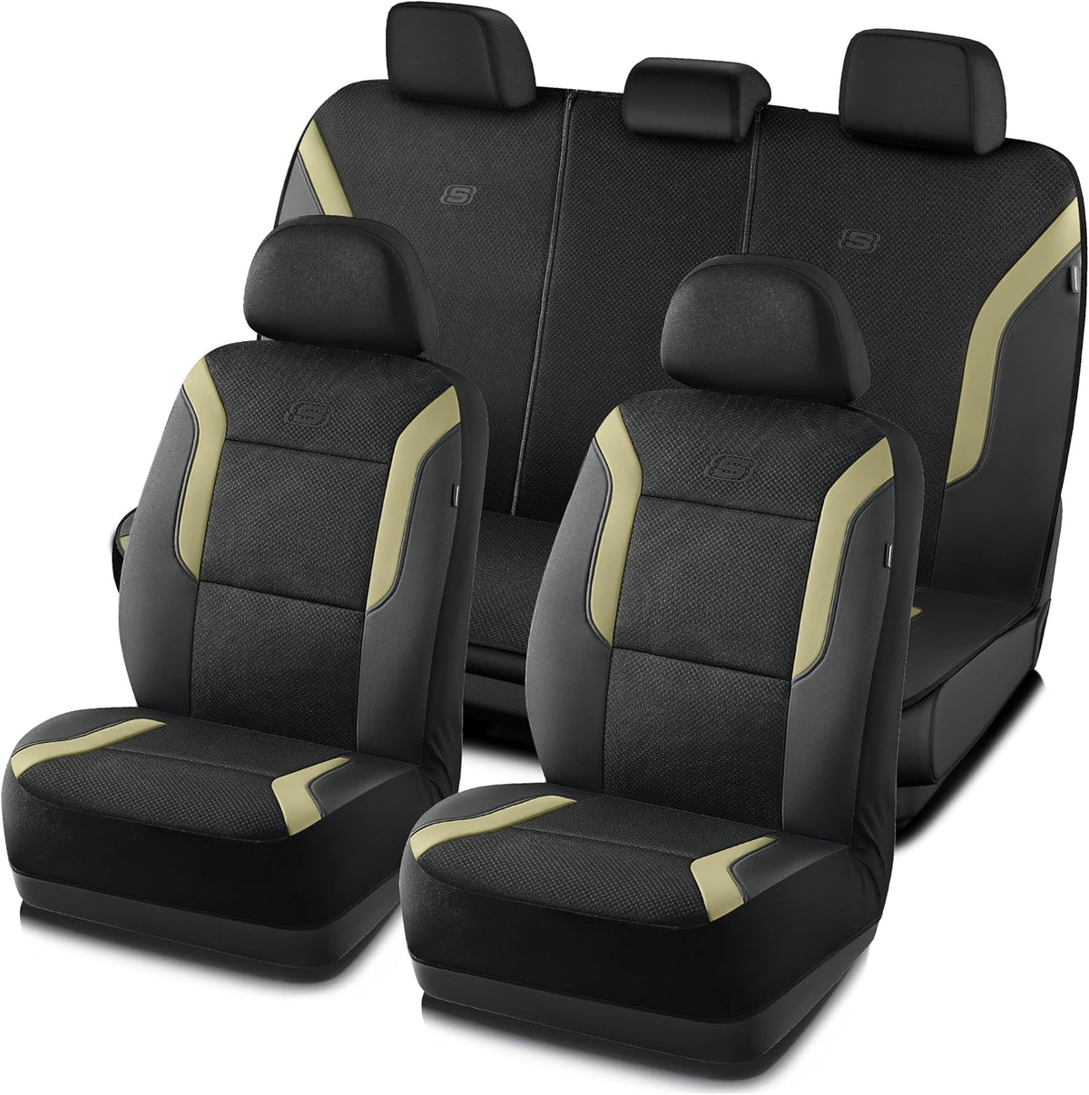 Skechers Memory Foam Car Seat Covers, Air Cool Mesh Thick Seat Covers,Car Seat Covers Front Seats Airbag Compatible, Automotive Comfort Protection for Most Cars,Van,Trucks, SUVs,Brown