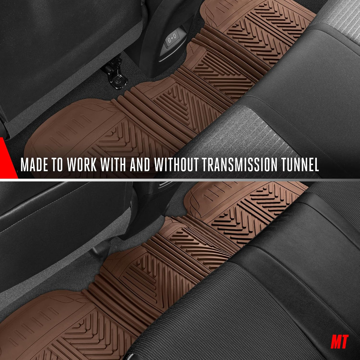 Motor Trend FlexTough Performance All Weather Rubber Car Floor Mats - 3 Piece Floor Mats Automotive Liners for Cars Truck SUV, Heavy-Duty Waterproof (Brown)