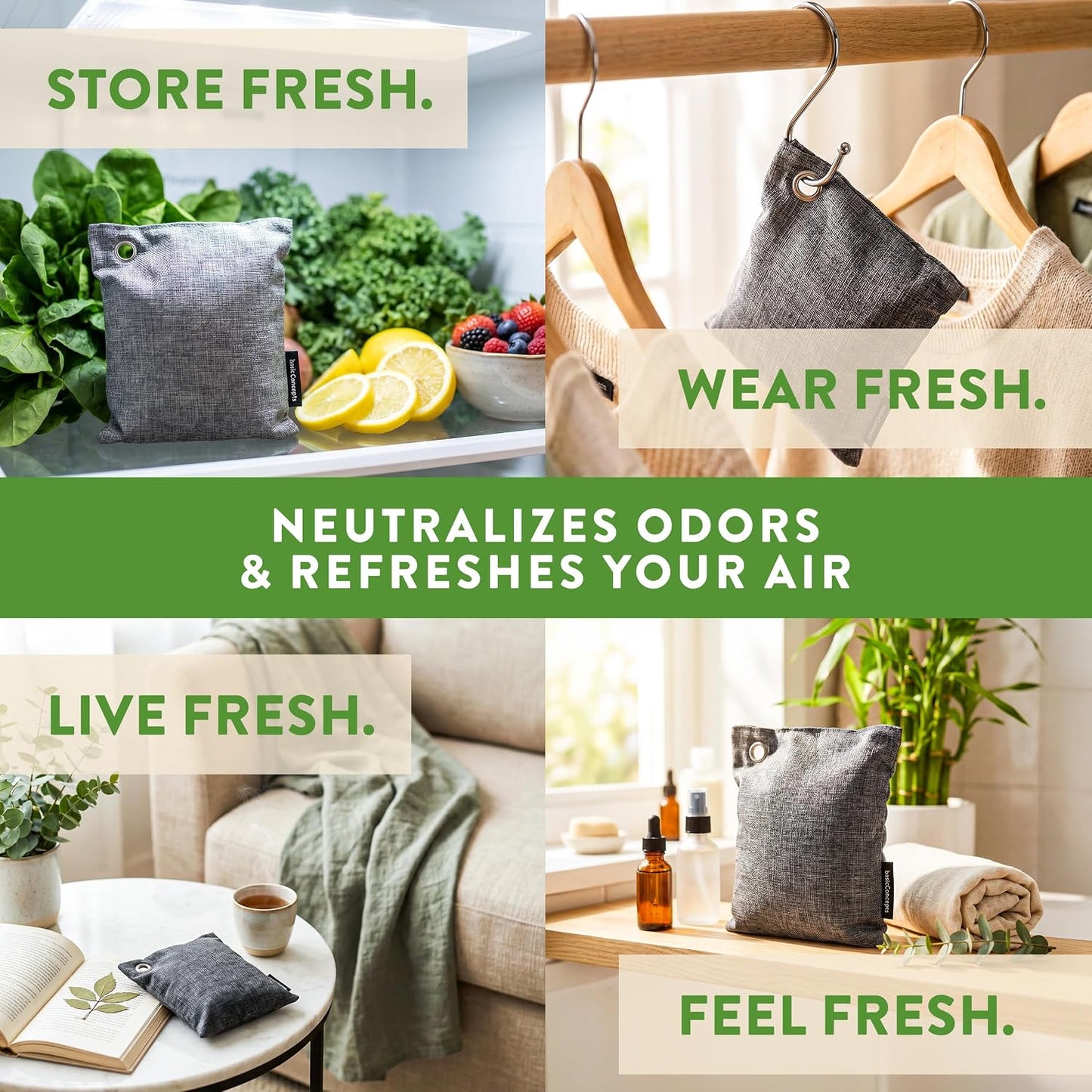 Charcoal Odor Absorber for Strong Odor (6 Pack, 100g each), Bamboo Charcoal Air Purifying Bag, Basement Musty Odor Eliminator Deodorizer, Activated Charcoal Odor Absorber for Closet, Shoe, Car
