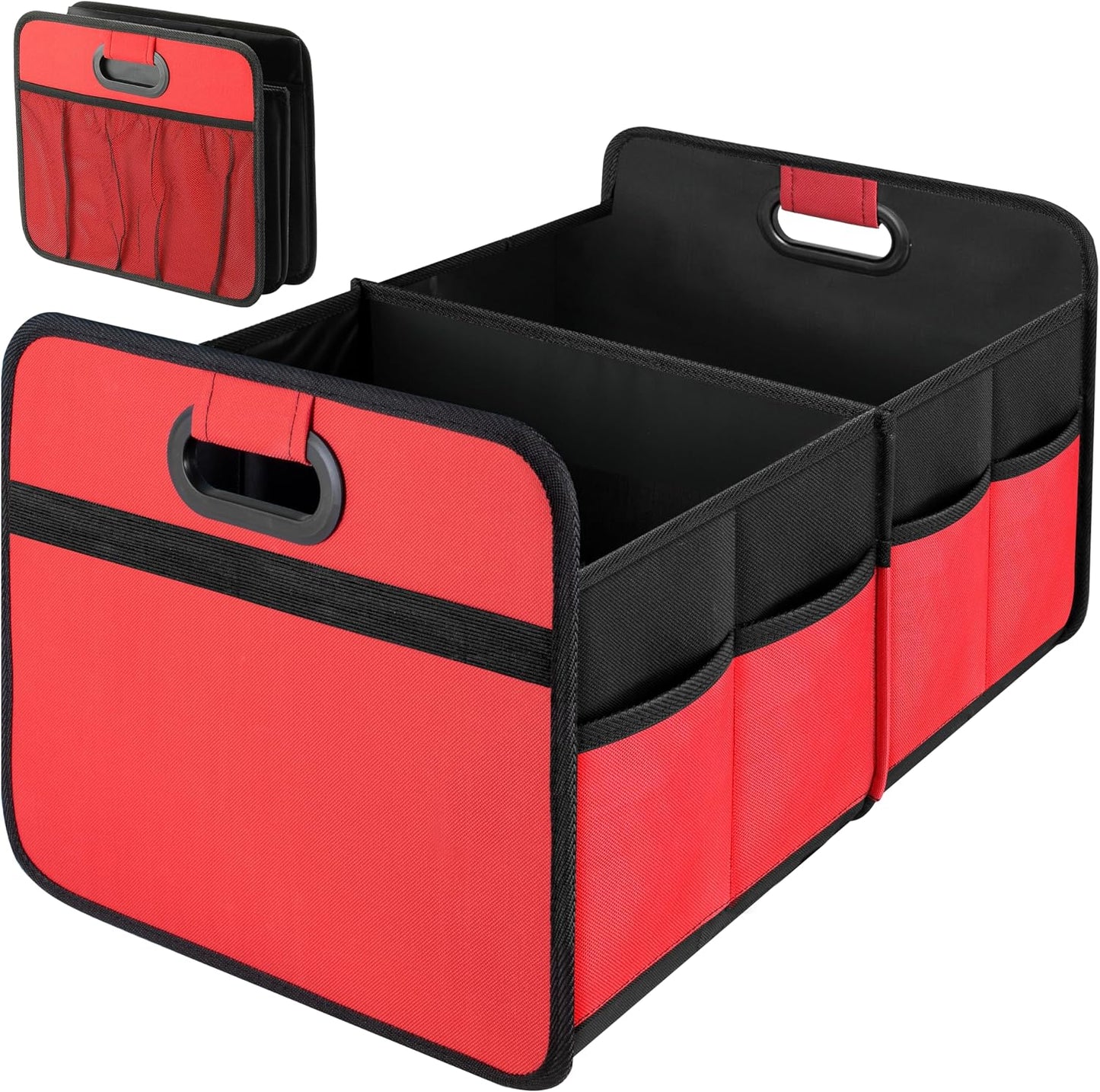 Simple Deluxe Car Trunk Organizer, 2 Compartments Collapsible Trunk Storage, Anti-slip Design, Made of Waterproof 600D Oxford Polyester, Suitable for SUV, Minivan, Standard Size, Red, 2 Pack