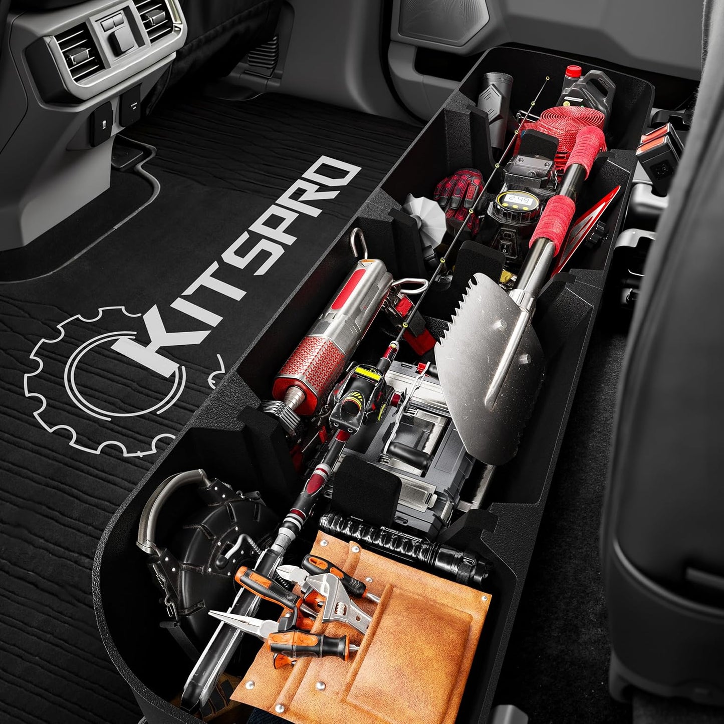 KitsPro 18-Gallon Lighted Underseat Storage for 2015-2026 Ford F-150 SuperCrew & 2017-2026 F-250/F-350 Super Duty – 3D Laser Scanned Modular ABS Box with Integrated Light Strip, Waterproof