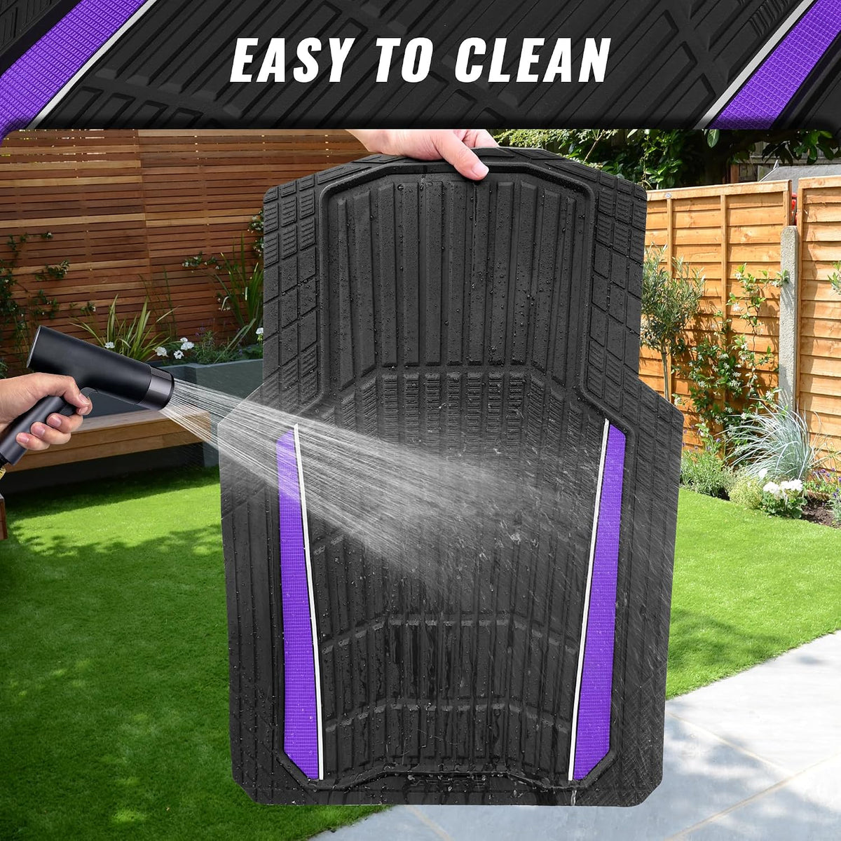 CAR PASS Heavy Rubber Car Floor Mats, Deep Waterproof Car Floor Mats All Weather, Aluminum Film Universal Trim to Fit for Cars SUV Trucks Sedans, Anti-Slip, Black Purple Metallic