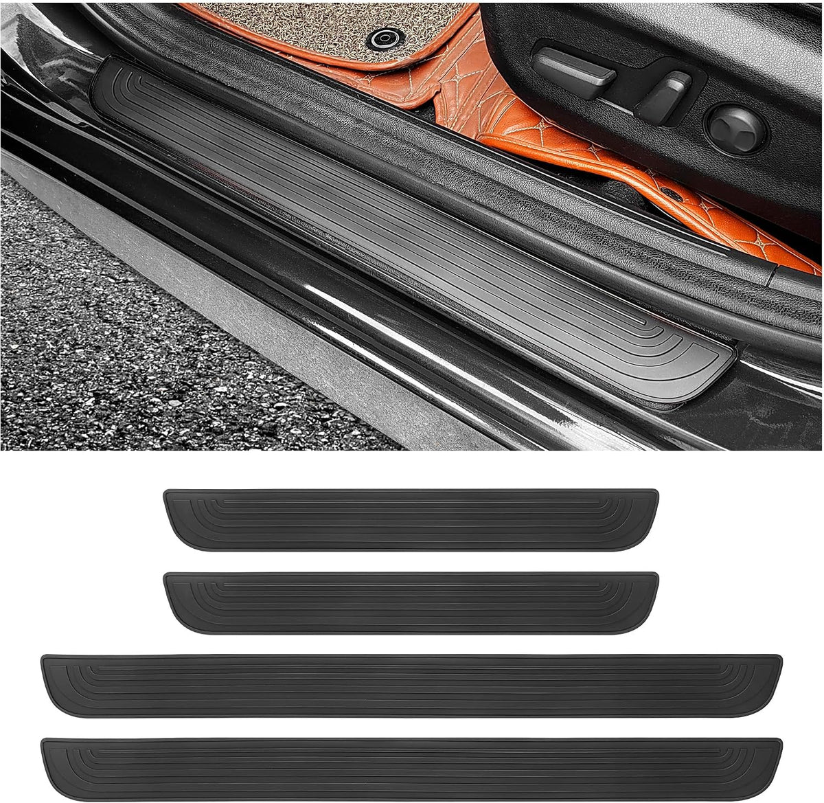 4PCS Car Door Sill Protector,Anti-Scratch Rubber Car Door Protector Edge Guards for Door Steps,Universal Waterproof Door Threshold Strips Exterior Accessories for Car Truck SUV (Black, Width 2.36")