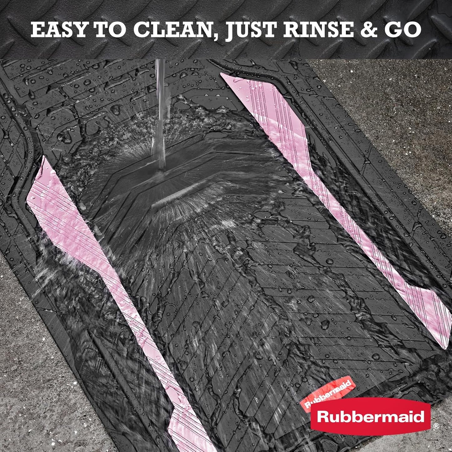 Rubbermaid Car Floor Mat, Heavy Duty All-Weather Car Mats Full Set with Dual-Tone Pink Aluminum Inserts – Universal Fit, Anti-Slip Backing, Trim-to-Fit for Most SUV, Sedan, Van