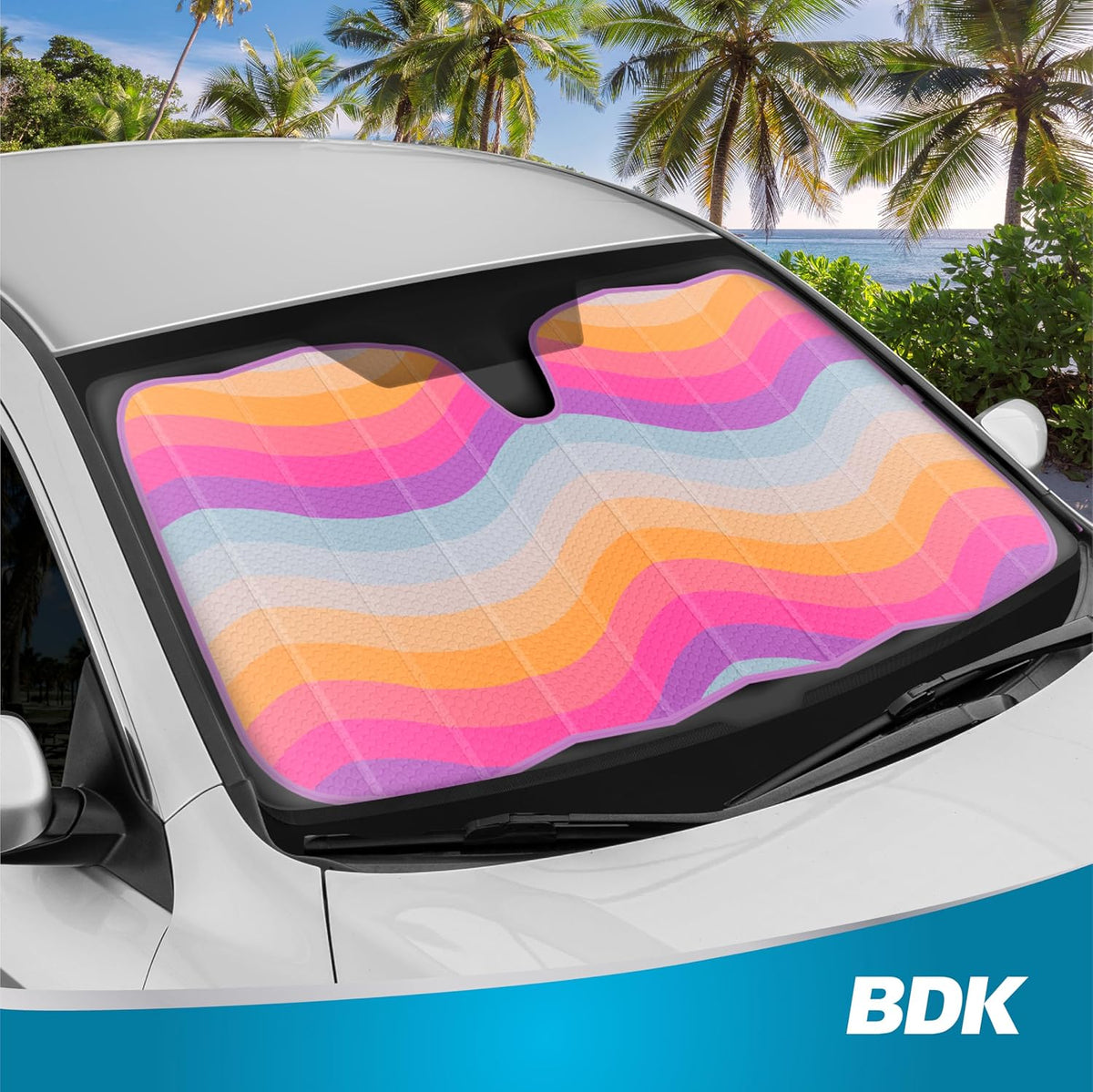 BDK Retro Wave Automotive Windshield Sunshades Accordion Folding Style - Windshield Sun Shade Auto Shade for Cars Trucks SUVs Vans Sun Visor Protector to Block UV Rays - Keeps Vehicle Cool 58' x 27'