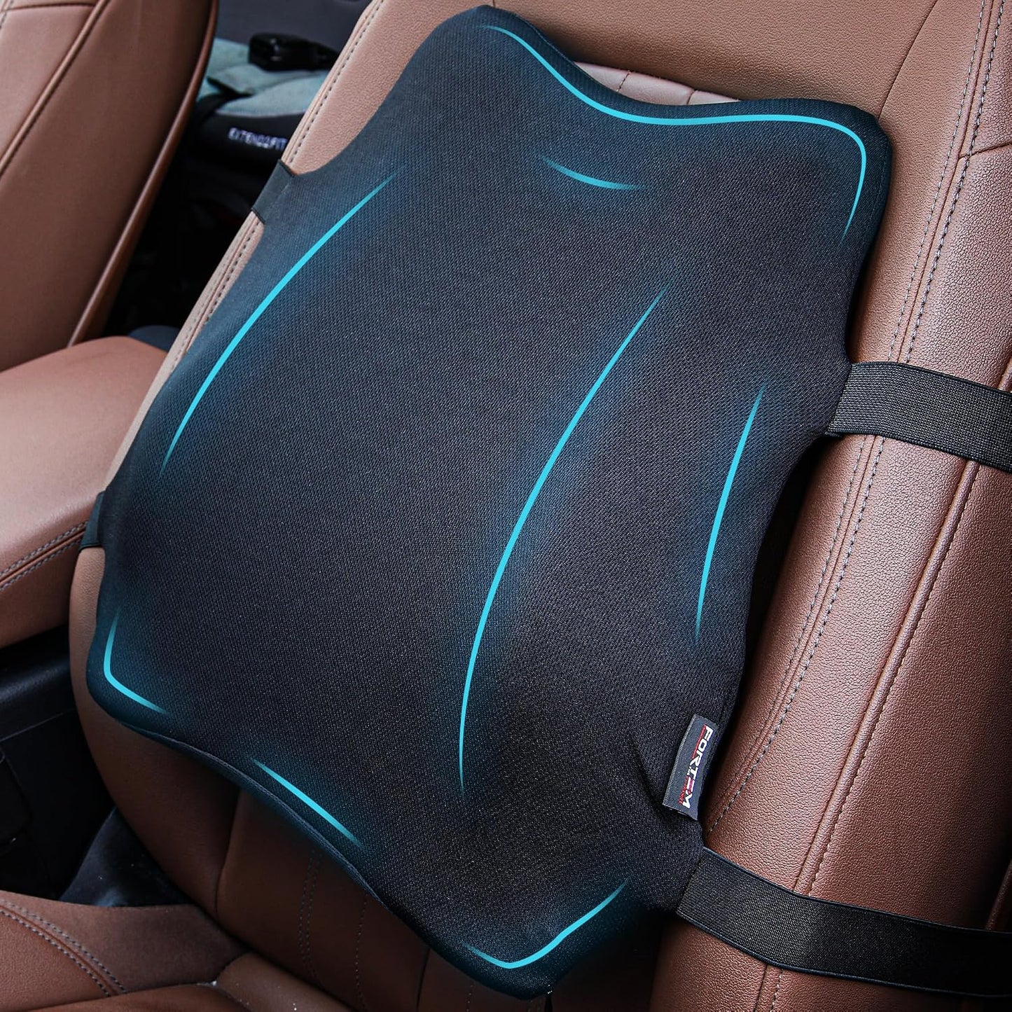 FORTEM Car Seat Cushion and Back Support Pillow, Memory Foam Car Wedge Cushion, Comfort Back Rest and Lumbar Support for Driving, Non Slip Seat Pad, Adjustable Straps, Washable Cover