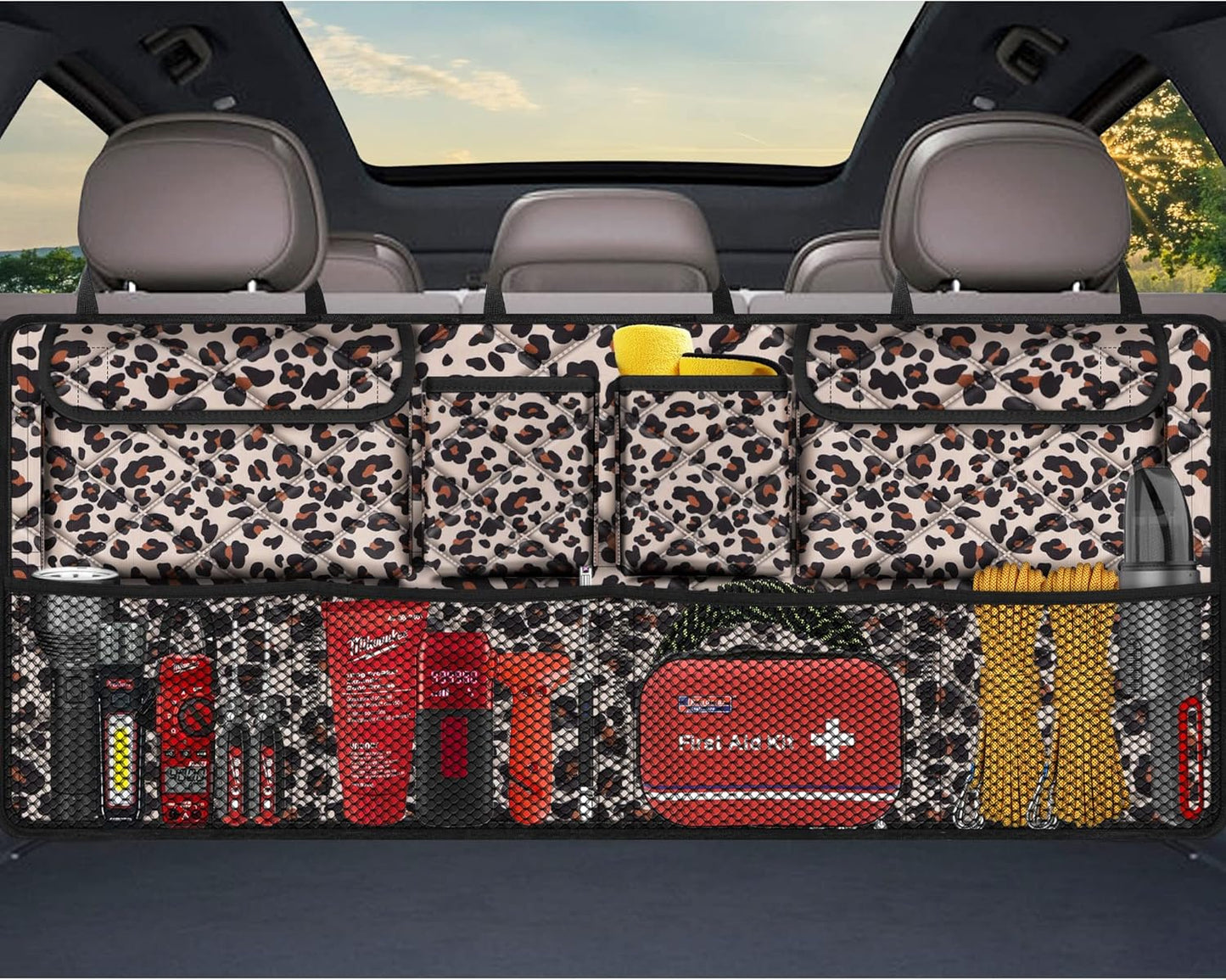 Femuar Car Trunk Organizer, Large Capacity Backseat Trunk Organizer (42"*18"), Collapsible Car Storage Bag with 8 Pockets, SUV/MPV/Truck - Black