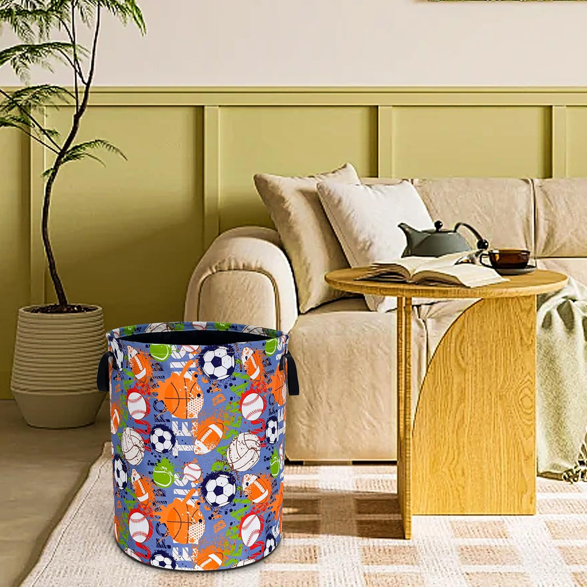 Funny Ball Sports Laundry Basket Foldable Waterproof Hamper 18.9x16.5 Inch