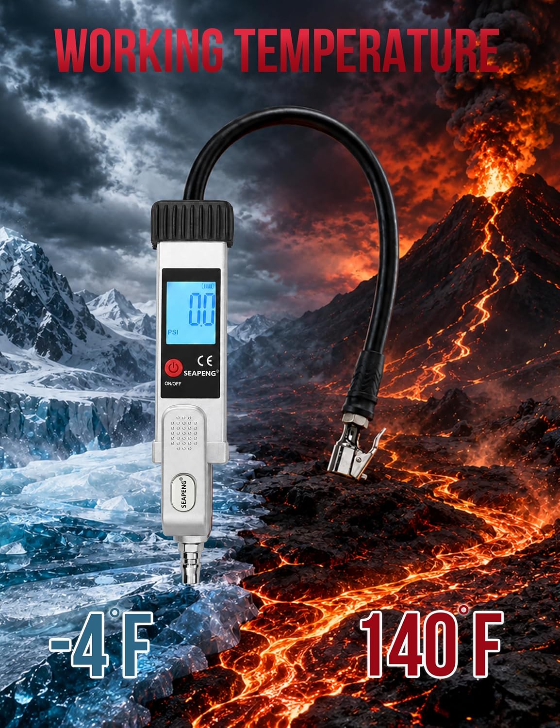 Heavy-Duty Digital Tire Pressure Gauge with Inflator, 5-230 PSI