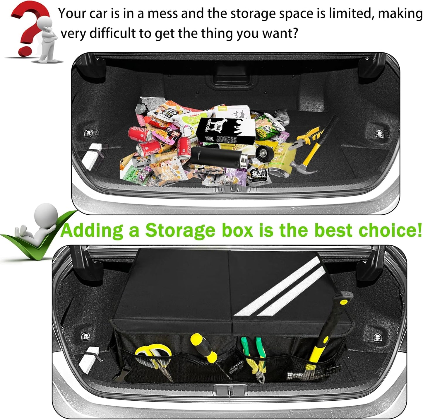 YOSRTER for Dodge Charger Durango Challenger Ram Car Trunk Organizer Collapsible Storage Box with Handle Foldable Lid Non Slip Bottom Sturdy Base Panel 2 Compartment White Trim