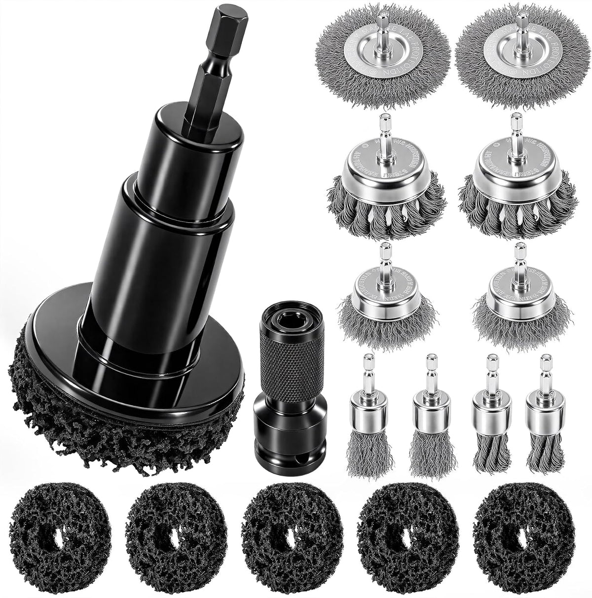ACOCO 1/4" Hex Shank Wheel Hub Cleaning Tool and Wire Brush Set, 16pcs