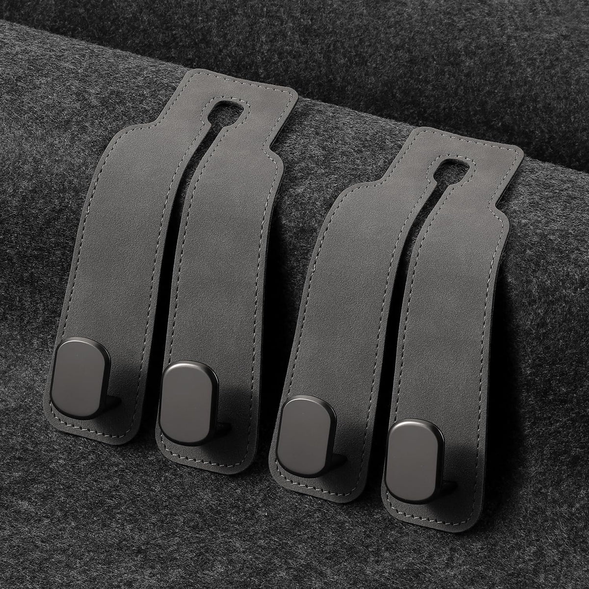 KINIVA Car Seat Headrest Storage Hooks, Set of 2, Suede PU Leather, Double Hooks (Grey-4 Pack)