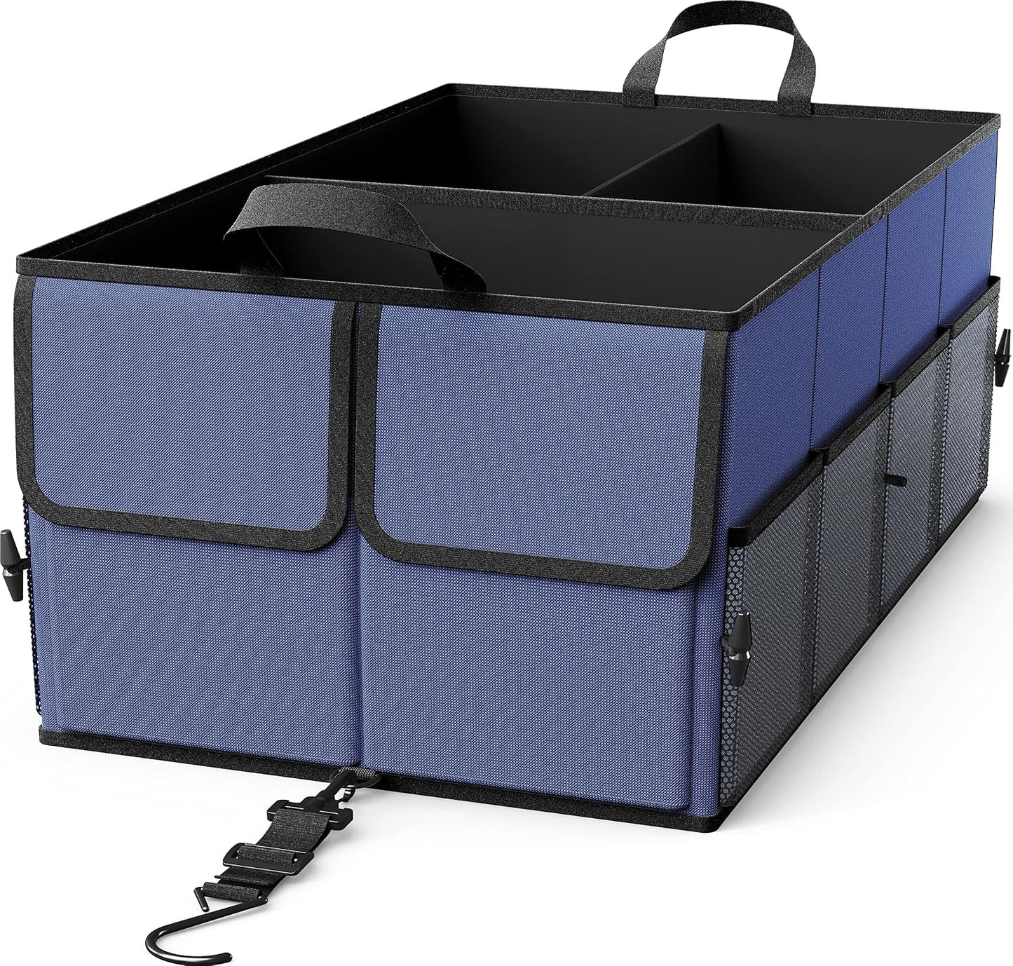 EPAuto Foldable Car Trunk Organizer for SUV, 3-Compartment, Dark Gray | with Removable Divider, Side Pockets and Securing Straps