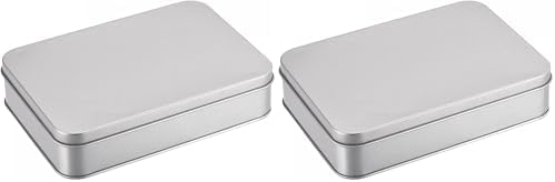 uxcell Metal Tin Box, 6.3" x 4.33" x 1.38" Rectangular Empty Tinplate Containers with Lids, Silver Tone, for Home Organizer, Candles, Gifts, Car Keys, Crafts Storage (Pack of 2)