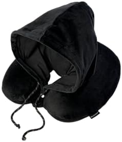 Brookstone Neck Travel Pillow - U-Shaped Memory Foam Hooded Neck Pillow with Snap Closure for Sleeping Airplane Car Travels, Size One Size, Black